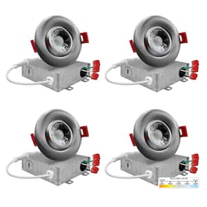 3 in. LED Brushed Nickel Eyeball Gimbal Canless Integrated LED Recessed Light Kit Dimmable 5 CCT 2700K to 5000K (4-Pack)