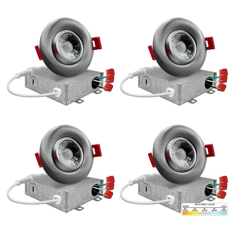3 in. LED Brushed Nickel Eyeball Gimbal Canless Integrated LED Recessed Light Kit Dimmable 5 CCT 2700K to 5000K (4-Pack) price history on PriceWatchPro