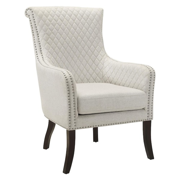 Lazzara Weaver Beige Textured Upholstery Diamond Stitched Back Accent Chair