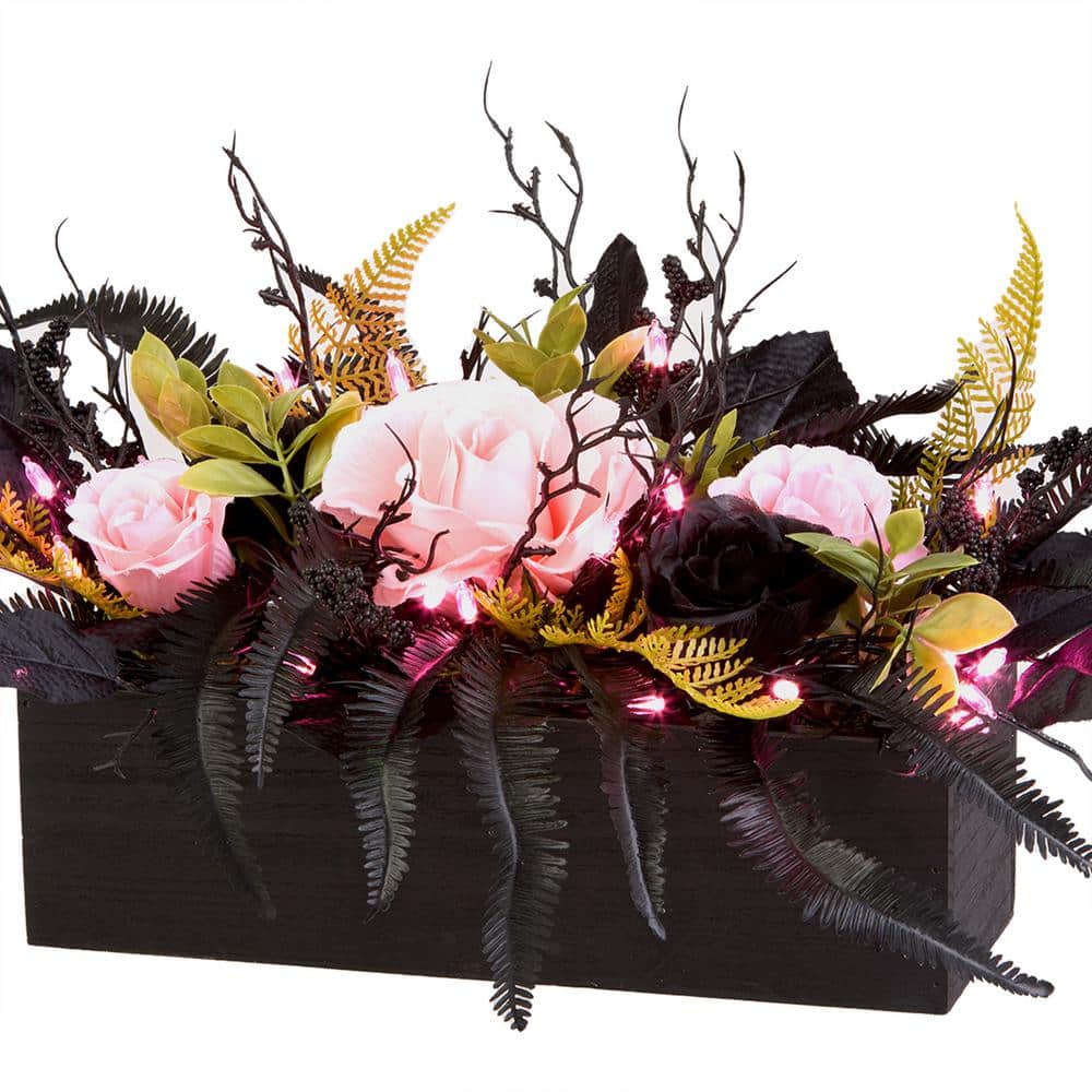 16" Black and Pink Artificial Halloween Centerpiece with LED Lights