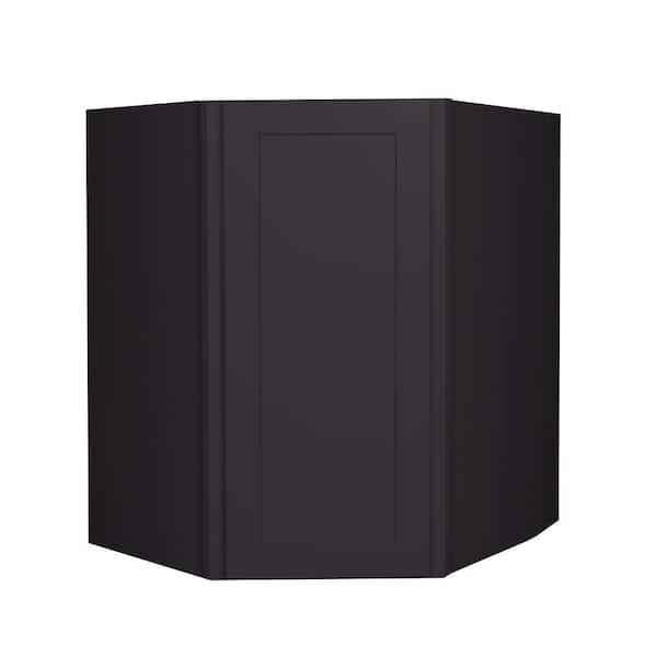 Shaker Assembled 24 in. W x 30 in. H x 12 in. D Wall Diagonal Corner Cabinet in Charcoal Black
