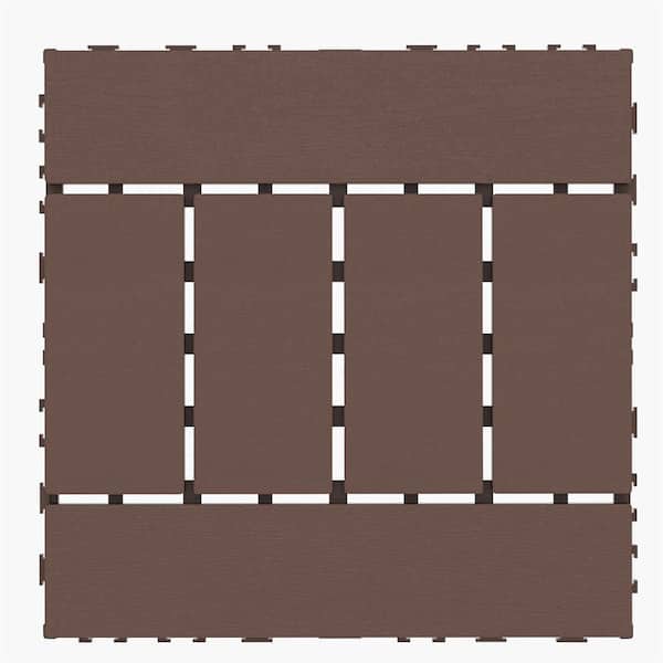 Unbranded Quick Deck Tile, 1 ft. x 1 ft. All Weather Plastic Outdoor Waterproof Interlocking Deck Tile in Brown (Pack of 44)