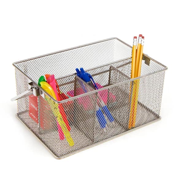 Deli Mesh Desk Organizer Office Supplies with Pencil Holder and Storage  Baskets, 3 Compartments, Black