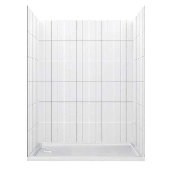 JETCOAT 60 in. L 30 in. W 78 in. H 2 Piece Alcove Shower Kit with Glue Up Shower Wall and Shower Pan in White