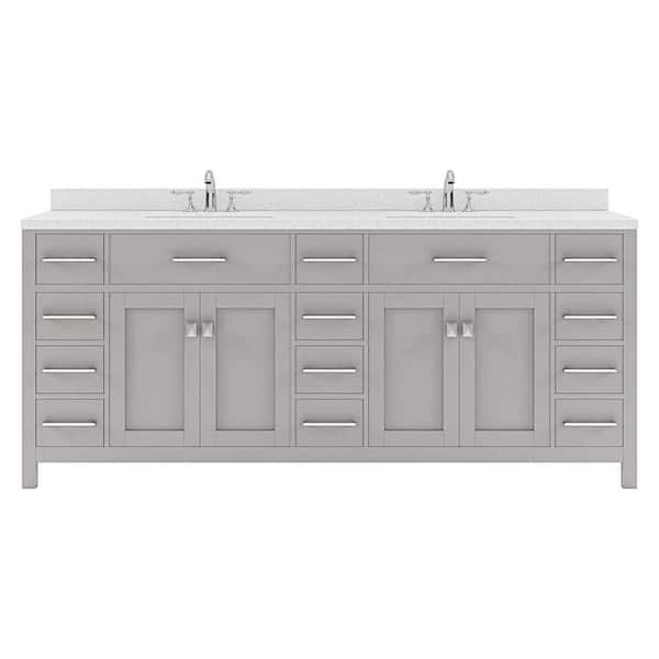Virtu USA Caroline Parkway 78 in. W x 22 in. D x 35 in. H Double Sink Bath Vanity in Gray with Quartz Top