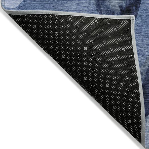 Navy Blue 9 ft. x 12 ft. Woven Abstract Polyester Rectangle Indoor / Outdoor Area Rug