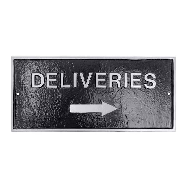 Montague Metal Products 10" x 21" Deliveries with Right Arrow Large Rectangle Wall Statement Plaque - Black/Silver