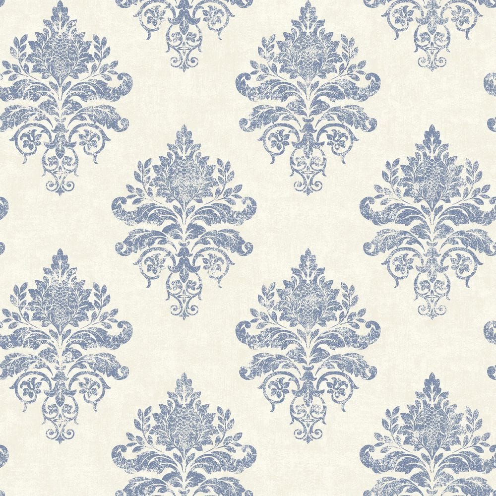 Palazzo 2 Collection Blue/White Medallion Damask Vinyl on Non-Woven Non-Pas
