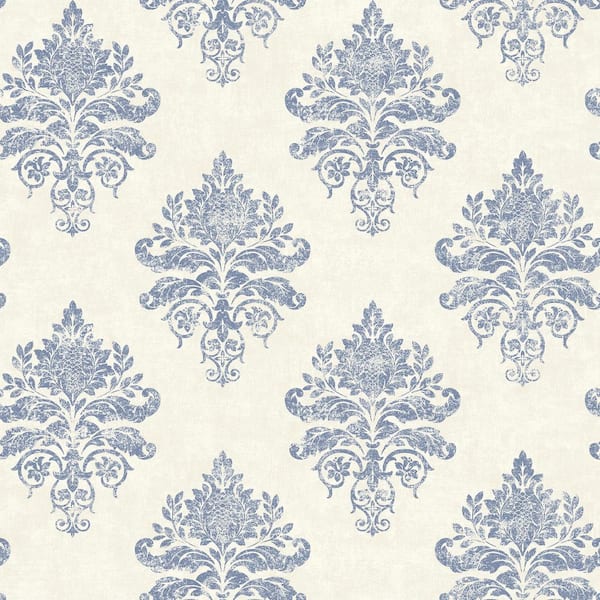 Unbranded Palazzo 2 Collection Blue/White Medallion Damask Vinyl on Non-Woven Non-Pasted Wallpaper Sample