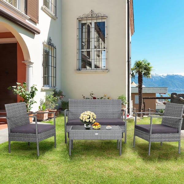 Costway 4 pc best sale rattan patio furniture set