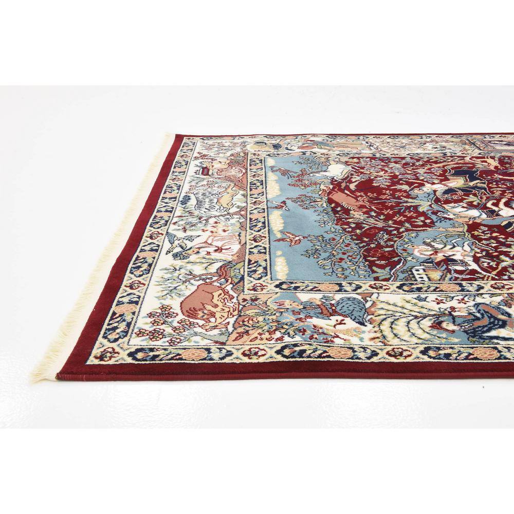 Burgundy and Tan Floral Rectangular Synthetic Area Rug