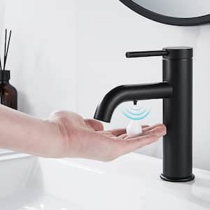 Single Handle Single Hole Bathroom Faucet withAutomatic Soap Dispenser in Matte Black