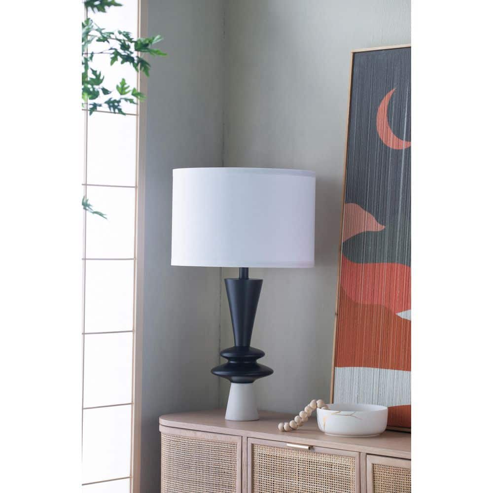 26.7 in. Black Aluminum Table Lamp with 2 Varying Disc Accents and White Shade(Lamp Shade Assembly Required) price history on PriceWatchPro