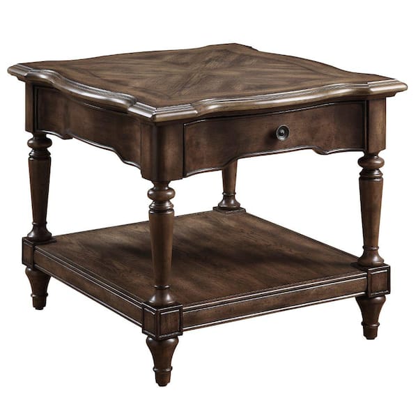 Benjara 28 in. Brown Other Wood End Table with 1-Drawer and Shelf
