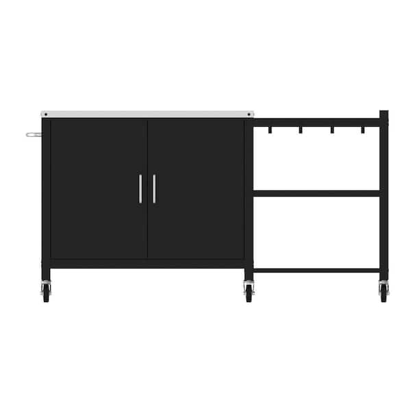 60.8 in. W x 34.3 in. H Rolling Metal Garden Potting Bench Workstation with Stainless Steel Top and Storage Shelves