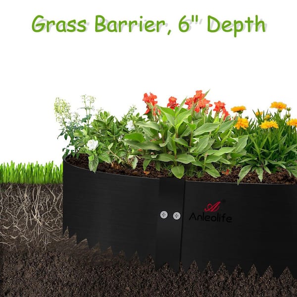 6-Pack 40 x 0.04 x 6 in. Galvanized Steel Garden Landscape Edging with 10 Stakes, Black