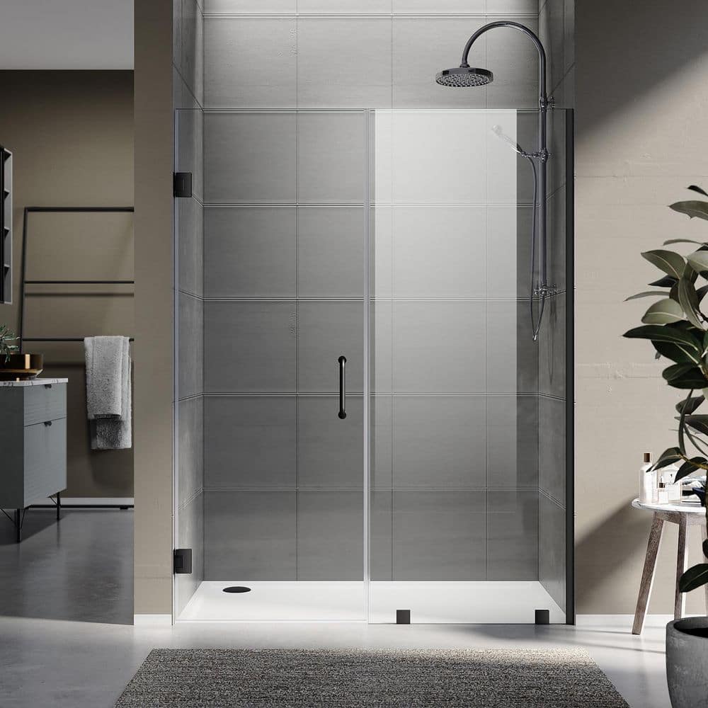"UKH07-A 61-1/8 to 62 in. W x 80 in. H Hinged Frameless Shower Door in Matte Black, EnduroShield 3/8"" SGCC Clear Glass" price history on PriceWatchPro