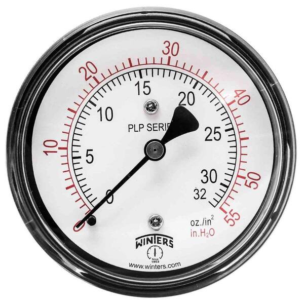 Winters Instruments PLP Series 2.5 in. Steel Case Pressure Gauge with Brass Internals and 1/4 in. NPT CBM with Range of 0-55 in. Water/oz.