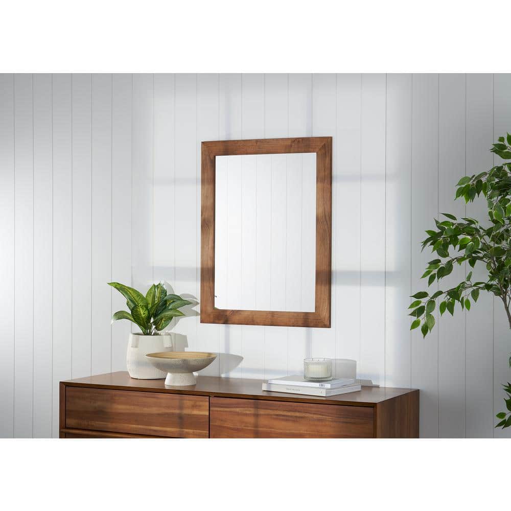 Walnut 24x31 Farmhouse Rectangular Wood Vanity Mirror