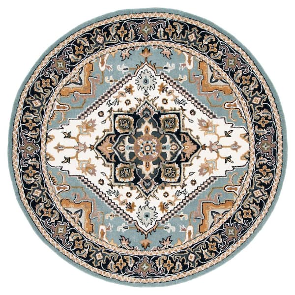 SAFAVIEH Heritage Gray/Green 8 ft. x 8 ft. Border Floral Medallion Round Area Rug