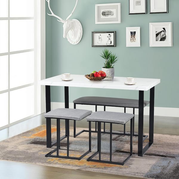 Homy Casa Unathi 4-Piece Rectangle Manufactured Wood Top White And Grey Dining Table set