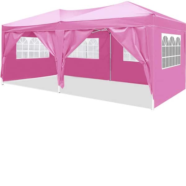 Unbranded 10 ft. x 20 ft. Pink Pop Up Canopy Outdoor Portable Party Folding Tent with 6 Removable Sidewalls and Carry Bag