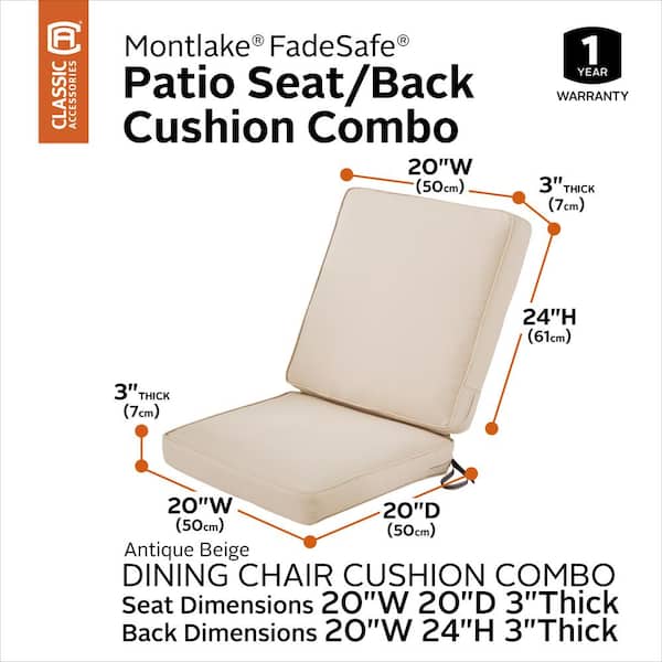 Classic Accessories Montlake FadeSafe Water-Resistant 44 x 20 x 3 inch Patio Chair Cushion, Antique Beige