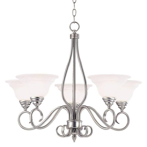 Illumine 5-Light Pewter Chandelier with White Faux Alabaster Glass Shade