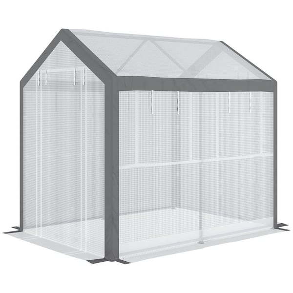 White 70.75 in. W x 90.75 in. D x 90.6 in. H Walk-in Greenhouse with 6 Roll-up Windows, 2 Zippered Doors & Weather Cover