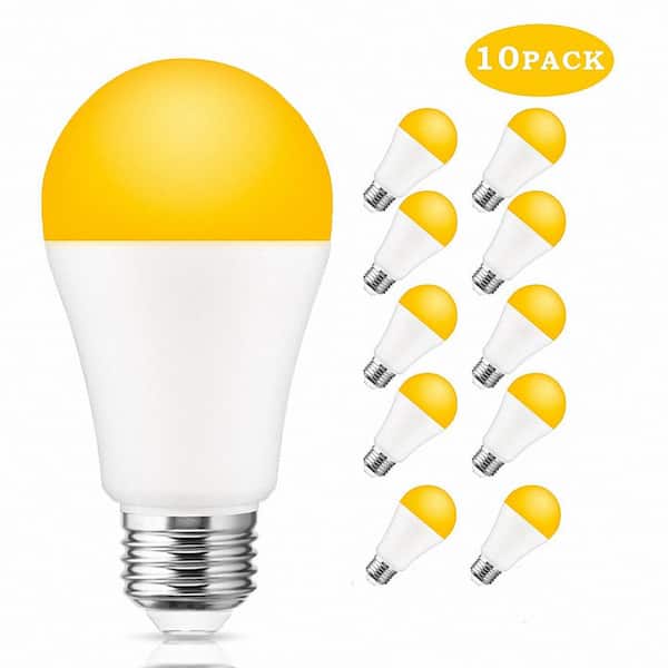 YANSUN 12-Watt, 100-Watt Equivalent A19 Dusk to Dawn LED Bug Light Bulb E26 Base in Yellow-Colored 2000K (10-Pack)