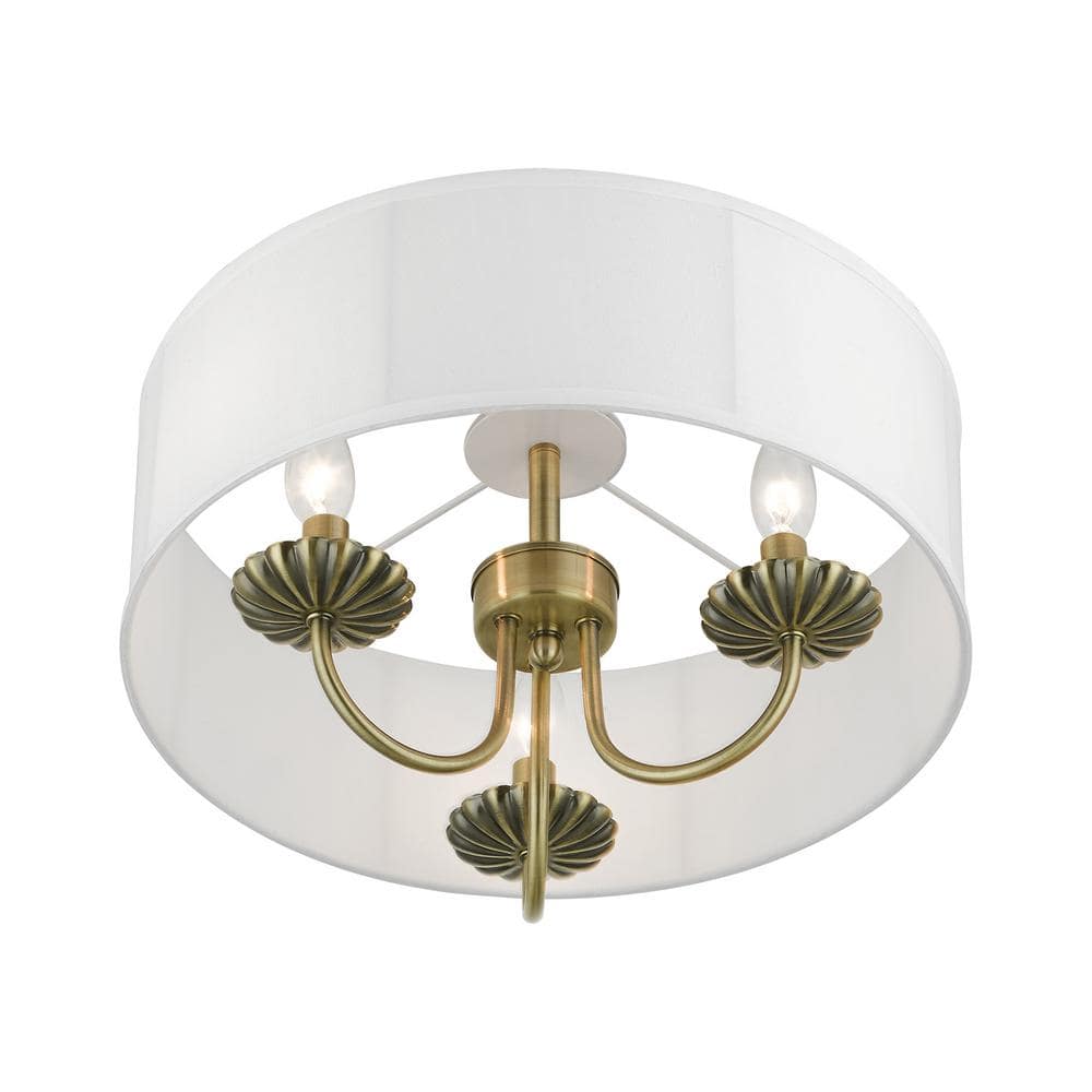 Brookdale Antique Brass 3-Light Semi-Flush Drum Shade Fixture