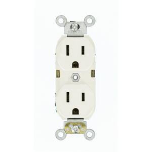 15 Amp 125-Volt Narrow Body Duplex Outlet Straight Blade Commercial Grade Self Grounding, White