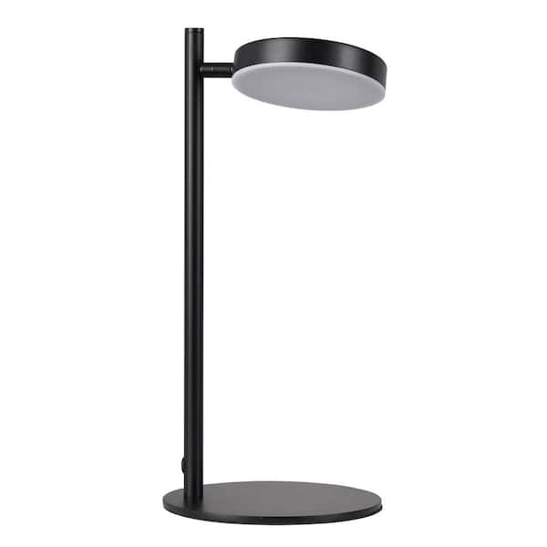 Dainolite Fia 15 in. Black Transitional Integrated LED Round Table Lamp with White Acrylic Shade