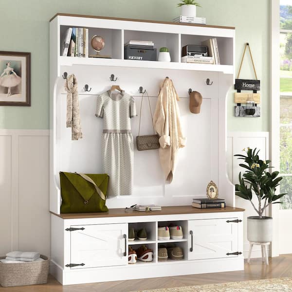 Harper & Bright Designs Farmhouse 71 in. H Entryway White Hall