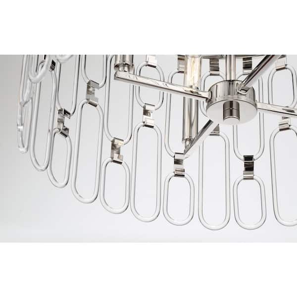 Charming 4-Light Polished Nickel Cage Pendant to Semi-Flush Mount with Clear Glass Accents