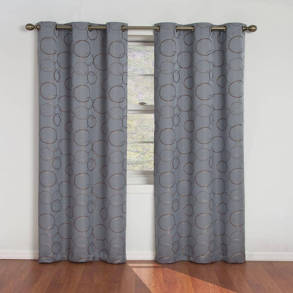 Eclipse River Blue Geometric Blackout Curtain 42 In W X 95 In