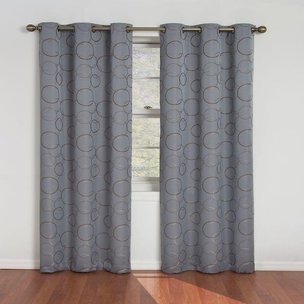 Eclipse Meridian River Blue Polyester Geometric 42 in. W x 95 in. L Lined Grommet Blackout Curtain