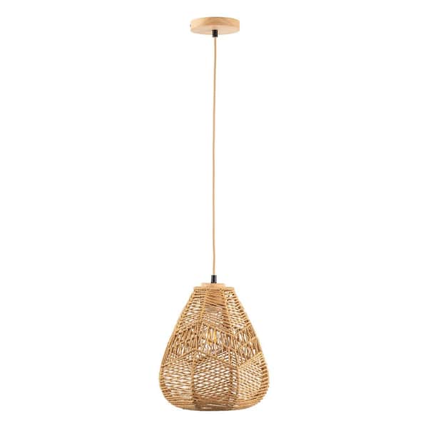 Emeritpro Farmhouse 1-Light Woven Rope Pendant Light with Teardrop Shade, E26 Base Hanging Fixture No Bulb Included