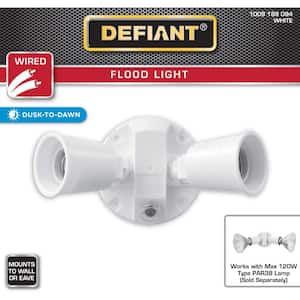 PAR White Dusk-to-Dawn Activated Wired Outdoor 2-Head Security Flood Light