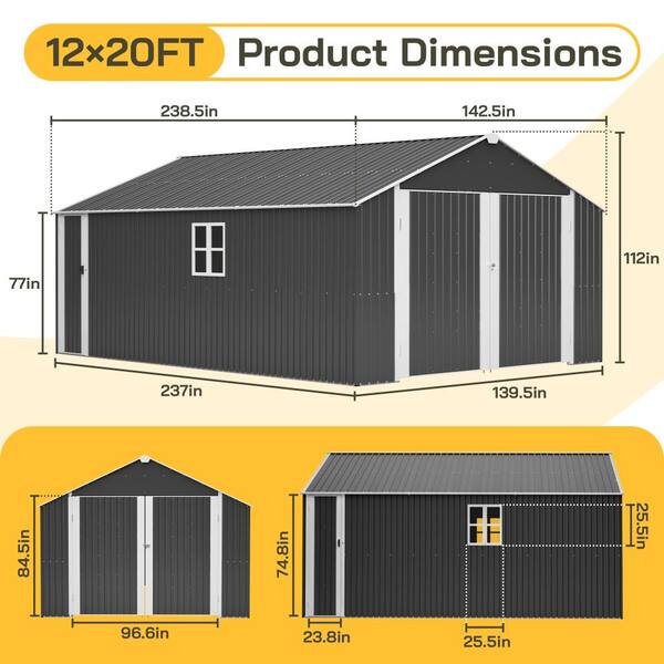 Tenleaf 12 ft. W x 20 ft. D Black Metal Shed with Durable Door