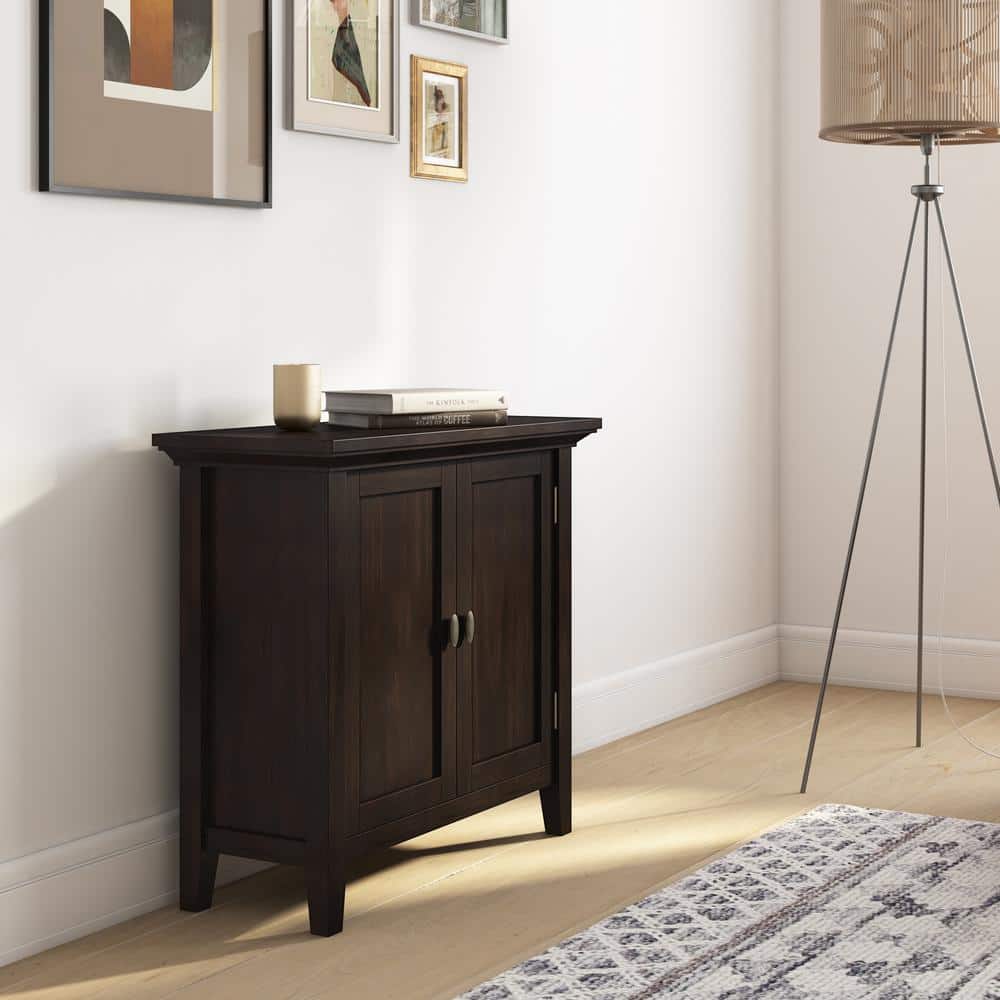 Brunette Brown Solid Wood Office Storage Cabinet with Adjustable Shelving