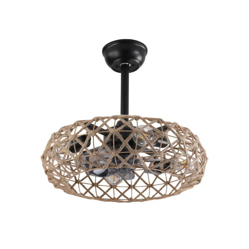 11.6 in. Black Hemp Rope Woven Ceiling Fan with 4 bulbs Dimmable 7 Blades Reversible DC motor for Living Room Bedroom price history on PriceWatchPro