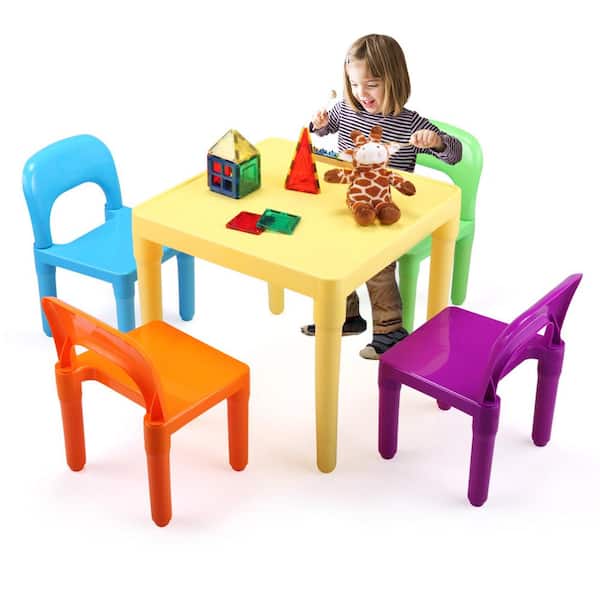 Nyeekoy Kid Furniture with 1 Activity Table and 4 Colorful Chairs Set