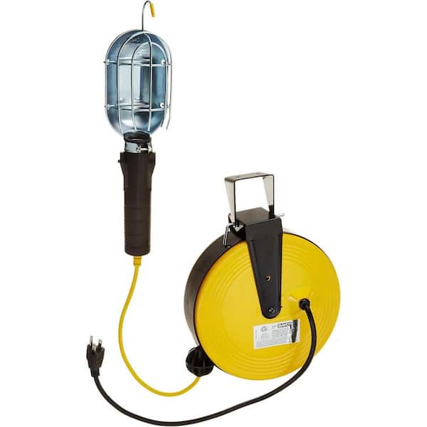 120-Volt Incandescent Metal Shield Utility Work Light with 50 ft. Cord Reel, Bulb Not Included