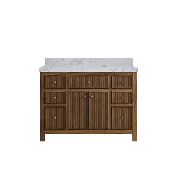 Willow Collections Sonoma Teak 48 in. W x 22 in. D x 36 in. H Single Sink Bath Vanity in Dark Natural with 2 in. Venation Quartz Top