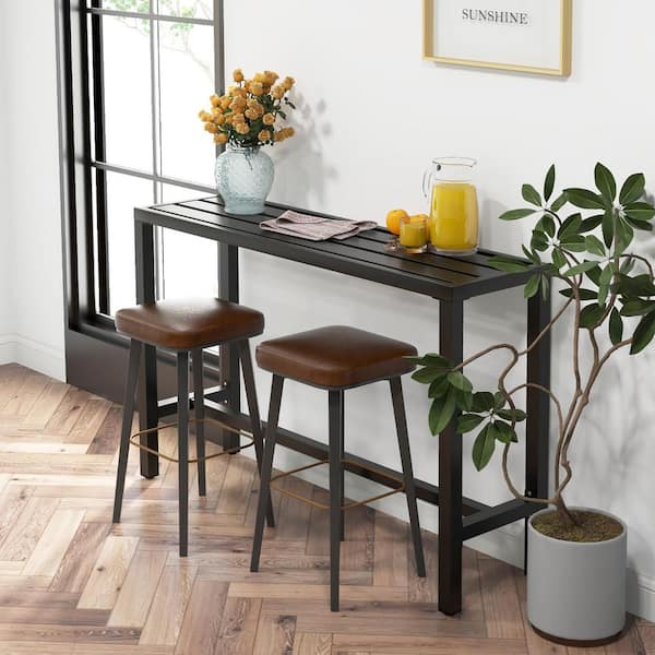 Costway Black Metal 55 in. 4-Legs Dining Table Seats 4