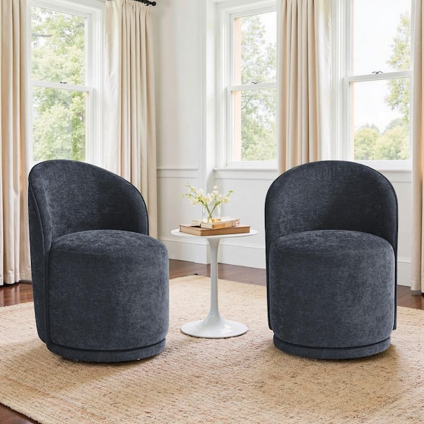 Uixe Navy Blue Linen Polyester Swivel Dining Side Chair (Set of 2