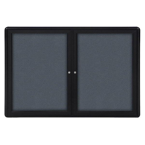 ghent Ovation 3 x 5 ft. Fabric Enclosed Bulletin Board, 2 Door, Black Powder-Coated Aluminum Frame, Gray