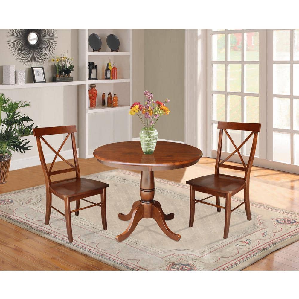 Espresso Round Solid Wood Dining Table with Pedestal Base