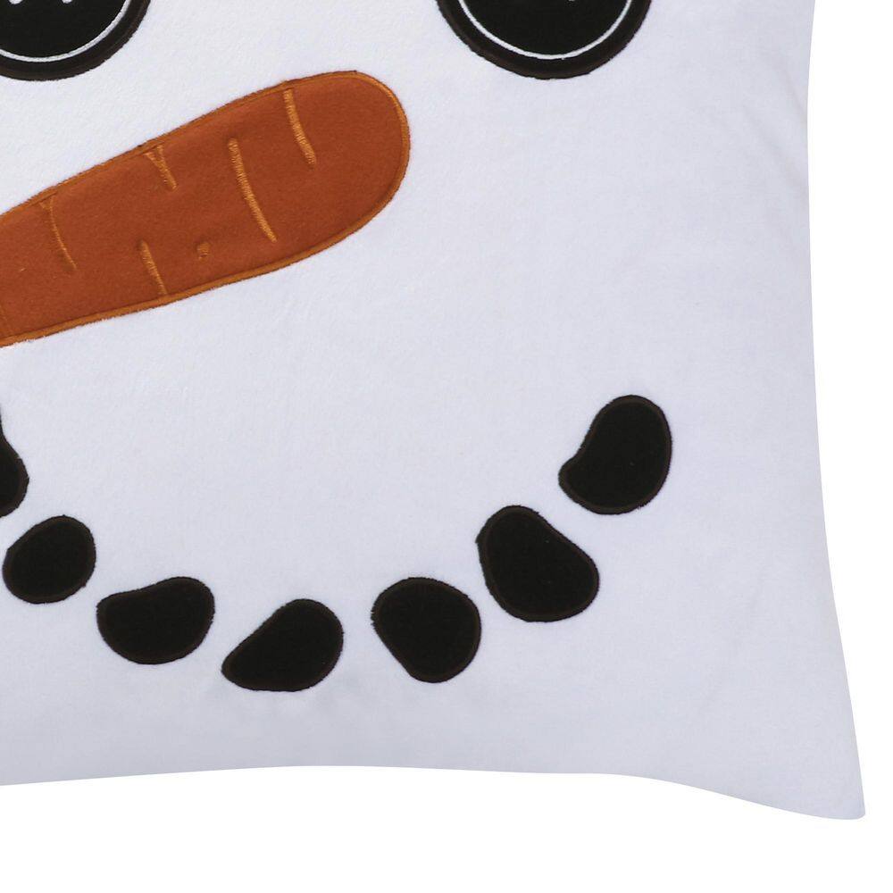 Frosty White Square Throw Pillow with Appliqué Details, 18 in